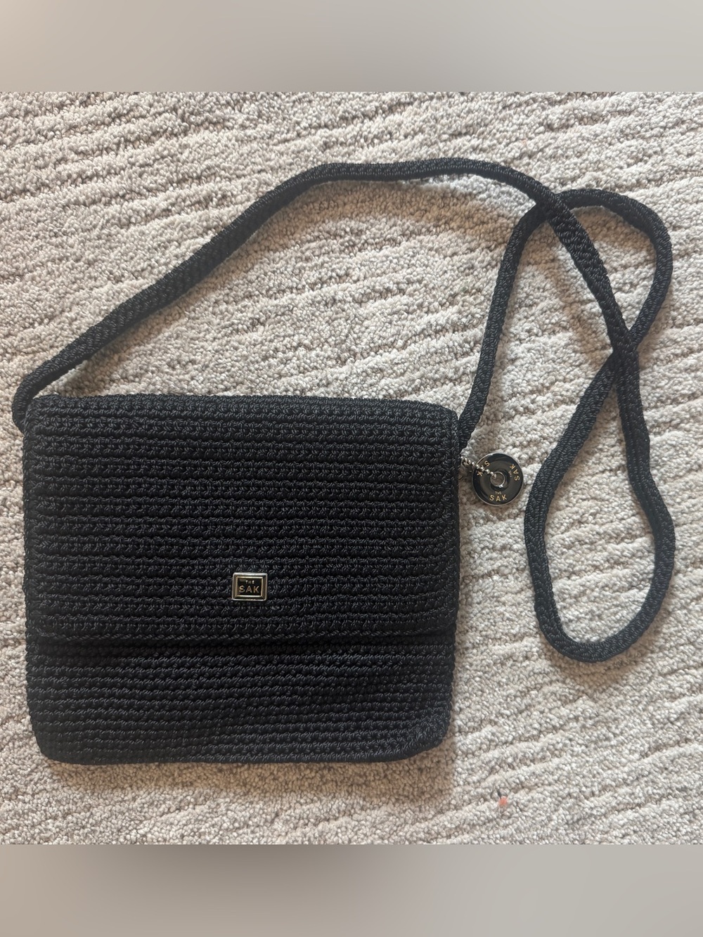 The Sak Black Crochet Flap Crossbody Bag 8”x7” Vintage Y2K Like New